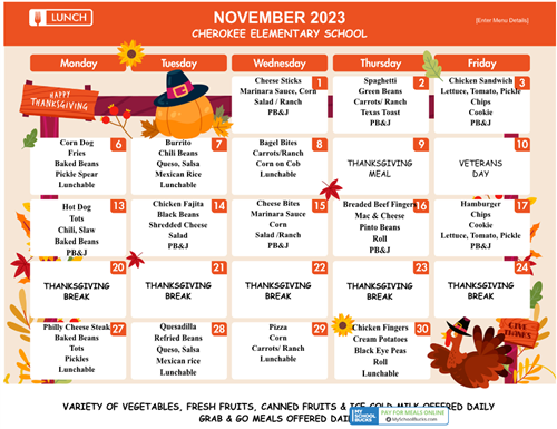 November Lunch Menu